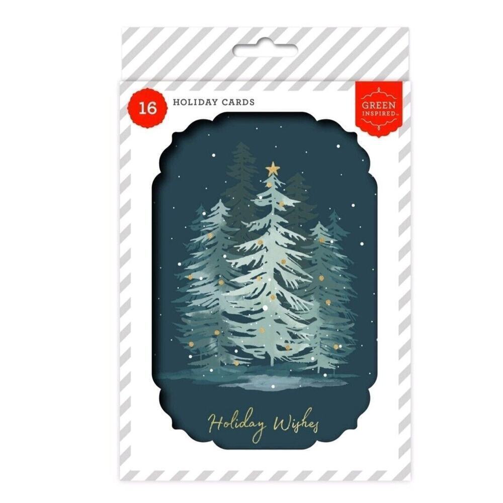Forest Holiday Greeting Card Pack Christmas 16 CT Evening Green Inspired